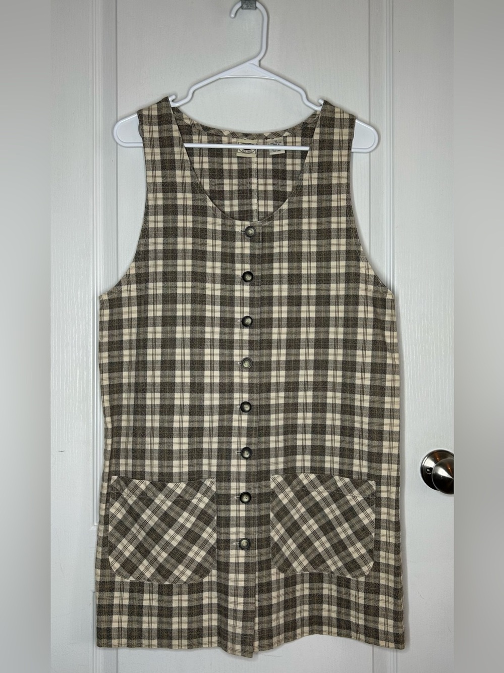 Vintage Country Seat Sz M Button Down Fall Plaid Jumper Overall Pockets